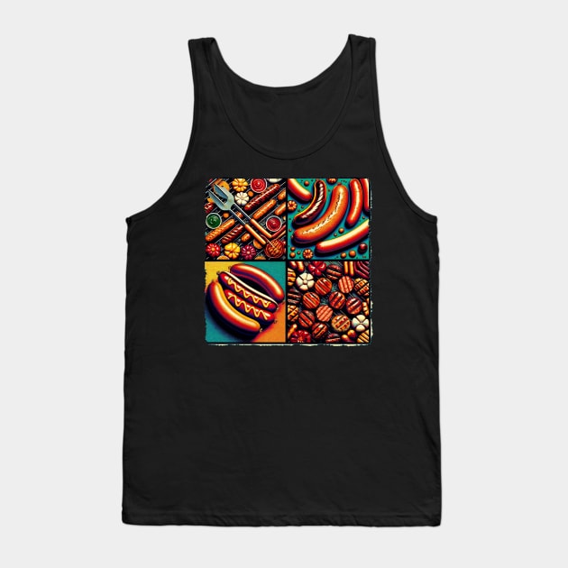 Sizzling Pop Art: Bratwurst & Sausage Extravaganza - Culinary Art Tank Top by PawPopArt